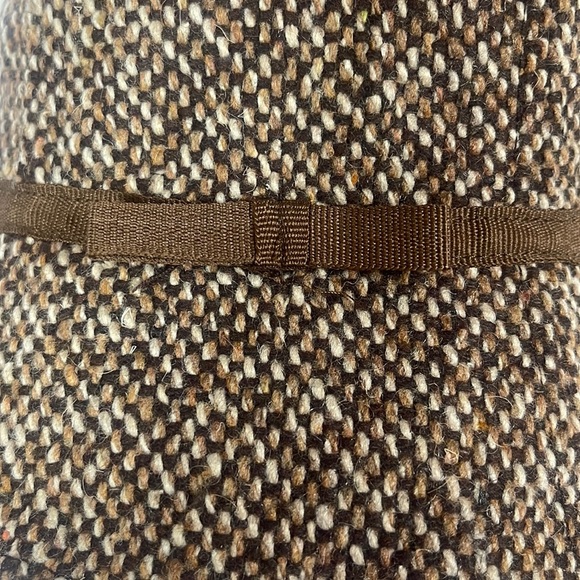 Brown Tweed Cloche Wool Panel Bucket Hat Ribbon Bow Trim Heathered Lined Women’s - Picture 11 of 15